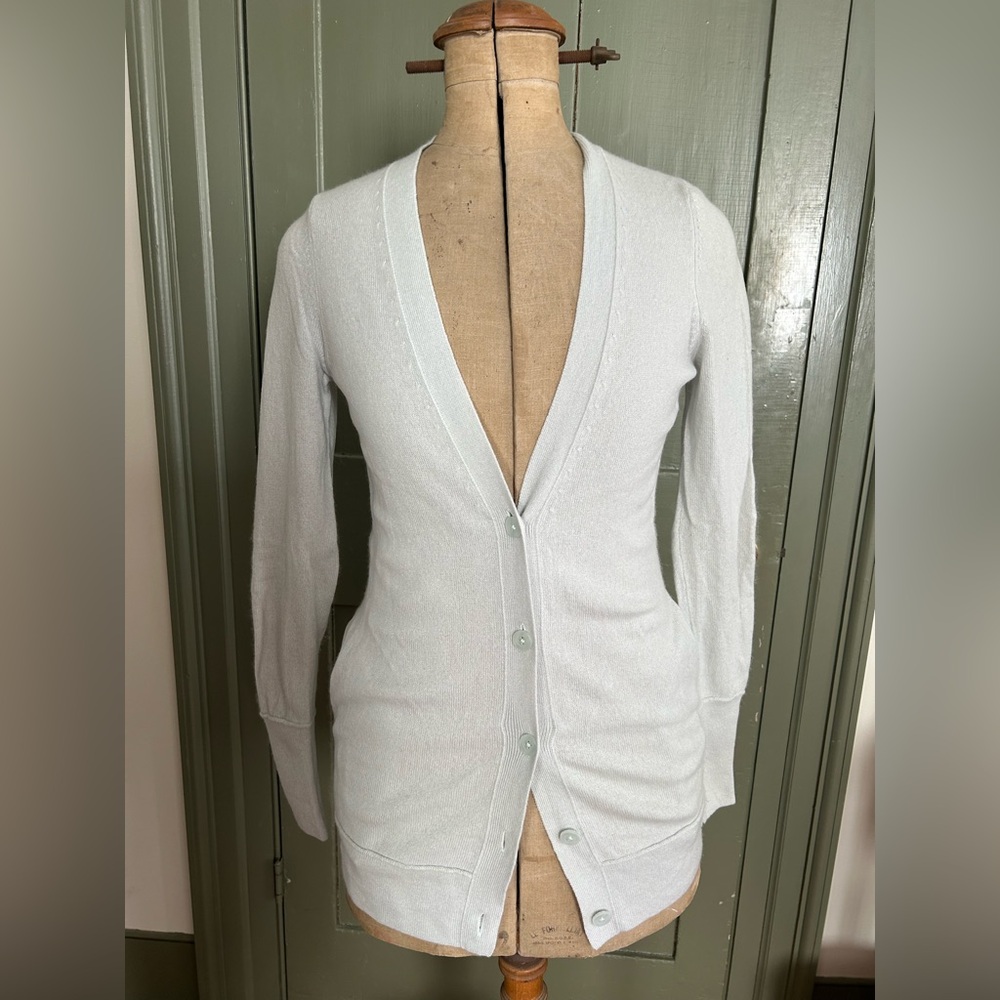 Just Cashmere by Forte Pale Blue/Green Button Front Cardigan - Size Medium